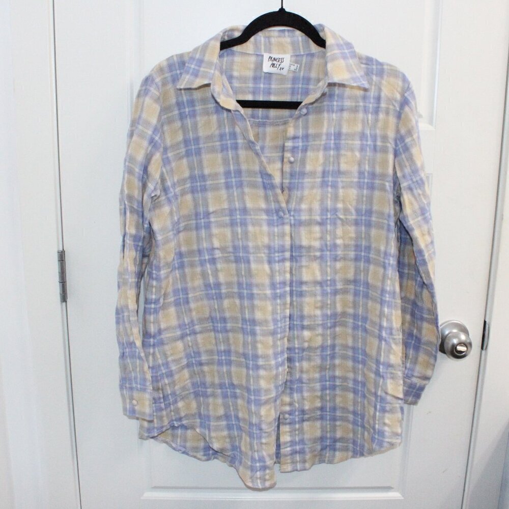 3/$30 Princess Polly Shirt Women's Sz 2 Plaid Button Front Long Sleeve
